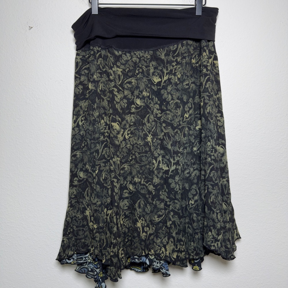 VTG 90s Women Whimsigoth Reversible Skirt XL Black Green Floral Paisley Fairy